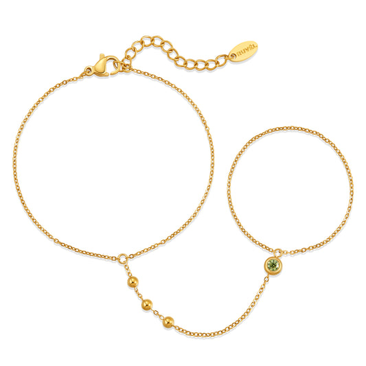 August Peridot Birthstone Hand Chain Bracelet