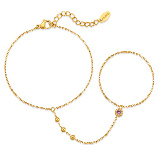 October Pink Tourmaline Birthstone Hand Chain Bracelet