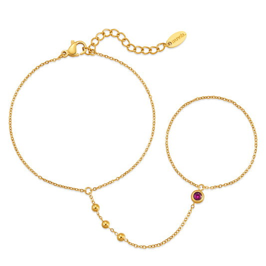 July Ruby Birthstone Hand Chain Bracelet