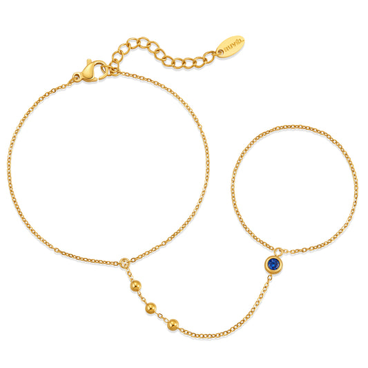 September Sapphire Birthstone Hand Chain Bracelet
